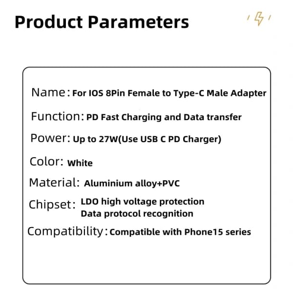 Lightning til USB-C-adapter for f.eks. iPhone 15 Hvit