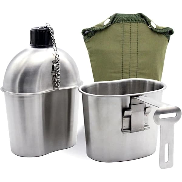 /EA/Rostfri vattenflaska, 1L, med 0,6L, Lock, Nylon, Grön