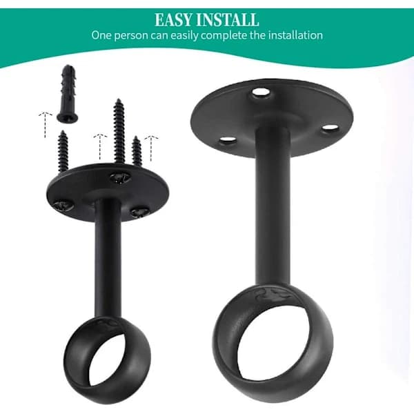 /EA/2 stk. sort 25 mm massivt rustfrit stål midterrør rundt hovedsæde tøjstang fast base