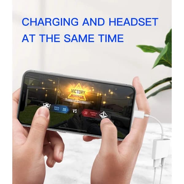 Lightning til 3,5 mm Splitter 2i1 (2-pak) Oplader Lydkabelstik iPhone AUX Adapter til Hovedtelefonstik Donglekabel