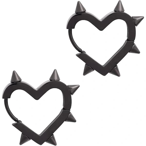 /EA/Sorte spike øreringe, Huggie Hoop Hjerte øreringe, gotiske øreringe, punk øreringe, Emo Grunge øreringe, Y2k øreringe, Chr