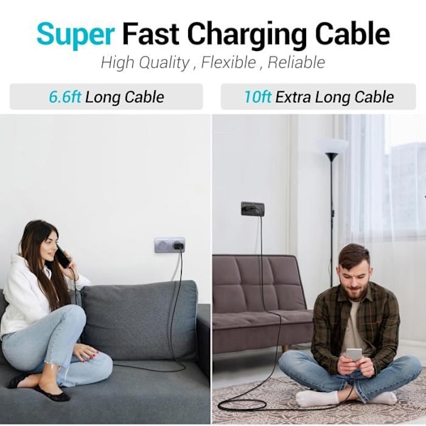 Snabb laddningskabel USB-C till USB-C, hastighet på 480 Mbit/s, USB-IF certifierad, för iPhone, Android 2 m, typ-C till typ-C - TOPESCT