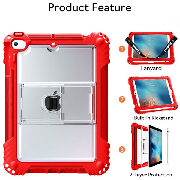 Barnskydd för iPad Mini 5/4/3/2/1 (7,9 Tum, Modell 2021/2019/2015/2014/2013/2012), Slittålig i Silikon (Röd) Röd