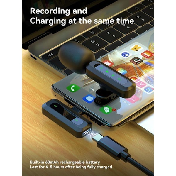 Microfon trådlös, TOPESCT för iPhone/Android-telefon/ Laptop, USB C för videoinspelning, Vlogging, TikTok
