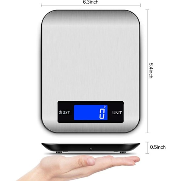 Högprecisions elektronisk köksvåg 5000g/1g med bakgrundsbelyst LCD-skärm, stålskala, smart digital. pengar
