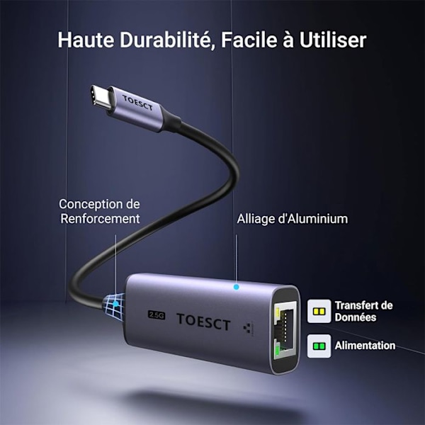USB C till RJ45 Ethernet 2.5 Gigabit Nätverk LAN Kompatibel med iPhone, MacBook, iPad Surface Go Galaxy S24 Ultra - TOPESCT