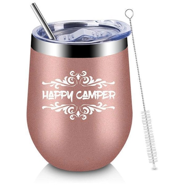 Stainless Steel Kaffekopp, 350ml Återanvändbar Isolermugg, Dubbelisolerad Vakuumresemugg med Lock Rose guld