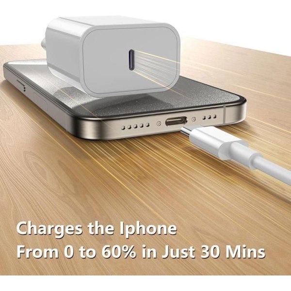 TOPESCT 20W iPhone 16 15 Snabbladdare med 1M USB C-kabel, USBC Väggadapter, kompatibel med Galaxy, Huawei, Android-telefoner
