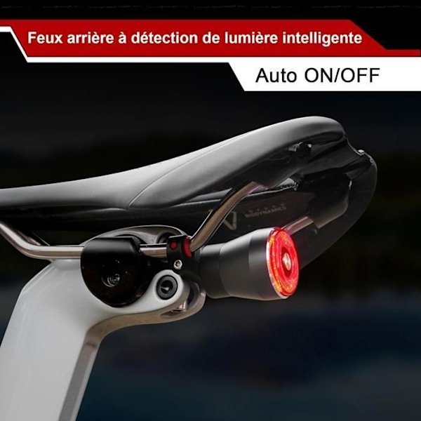 Baklykta cykel, Baklykta USB uppladdningsbar vattentålig IPX6, 3 LED-lägen, Automatisk baklampa, Universell cykelmontering - TOPESECT svart