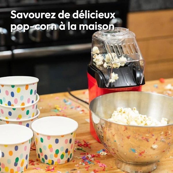 Popcornmaskin - Popcornapparat - Snabb luftkokare för popcorn - Utan olja, utan fett - 1200 W, Röd Röd