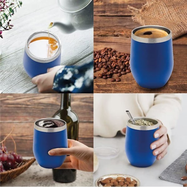 Mug isotherm 350 ml, Kaffeekopp i rostfritt stål, Dubbelisolerad vakuummugg med lock för resa, Saphirblå blå
