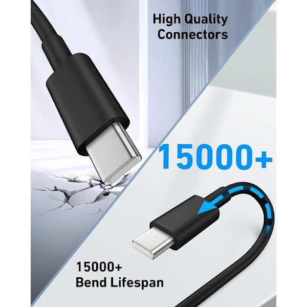 USB-C-kabel för iPhone 16 15 Snabb och Android - Laddkabel Typ USB-C Svart, 2 Meter - TOPESCT