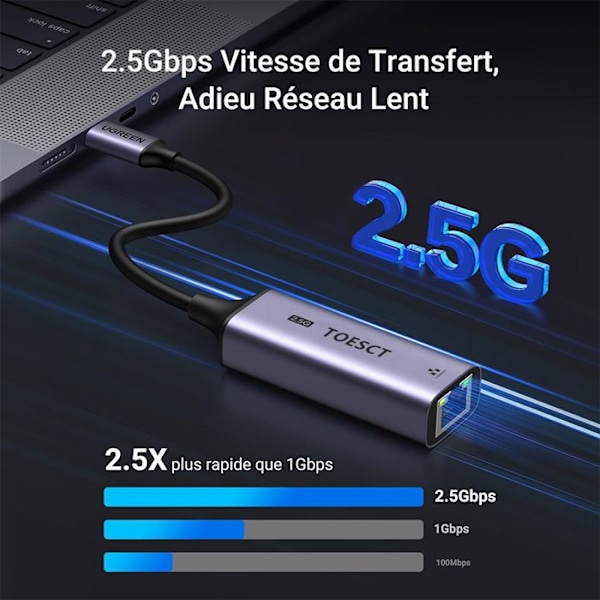 USB C till RJ45 Ethernet 2.5 Gigabit Nätverk LAN Kompatibel med iPhone, MacBook, iPad Surface Go Galaxy S24 Ultra - TOPESCT