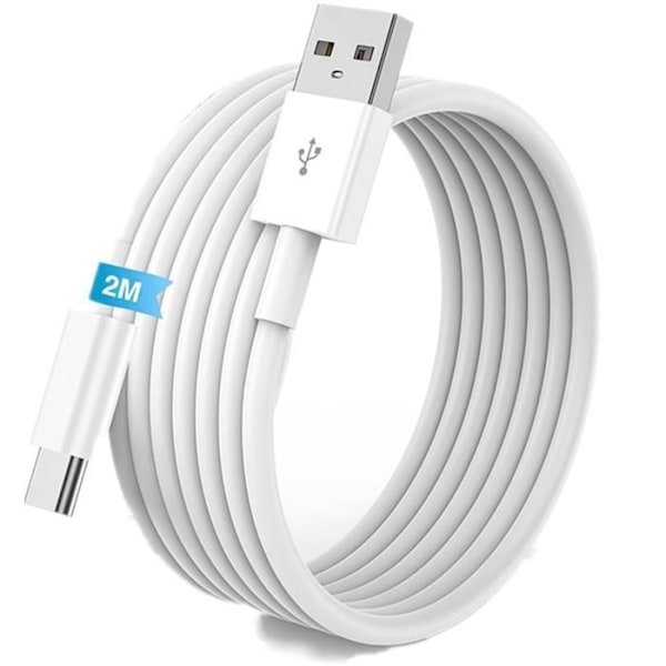 USB-C-kabel, USB-C-kabel för USB A, Data upp till 480 Mbit/s, Vit, för iPhone, Android, Längd 2m, Vit - TOPESCT