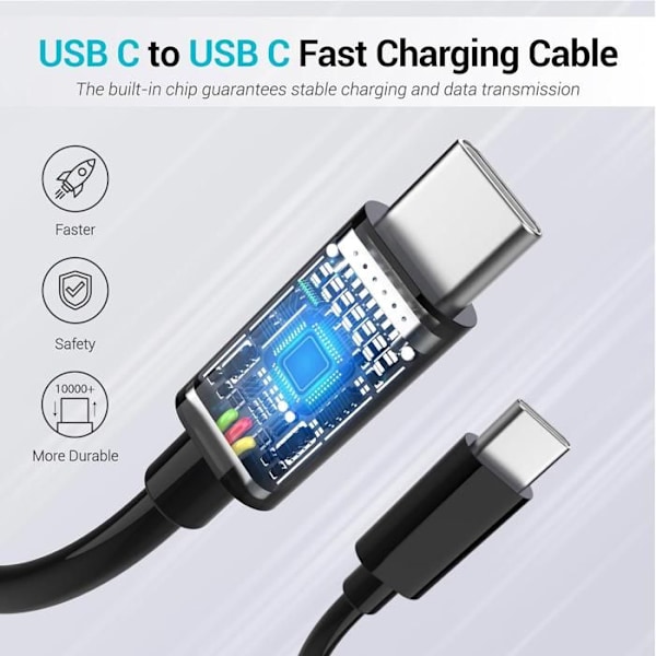 Snabb laddningskabel USB-C till USB-C, hastighet på 480 Mbit/s, USB-IF certifierad, för iPhone, Android 2 m, typ-C till typ-C - TOPESCT
