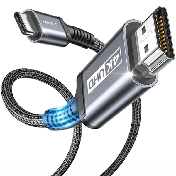 USB C till HDMI-kabel 2M, UHD Thunderbolt 3/4 till HDMI kompatibel för iPhone 15/16 Pro, MacBook Pro/Air, Galaxy, Surface etc - TOPESCT
