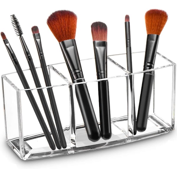 ybox Genomskinlig Makeupborsthållare Organizer, 3 Fack Akryl Kosmetisk Borste Förvaring, Eyeliners Ögonbrynspenna Displayfodral