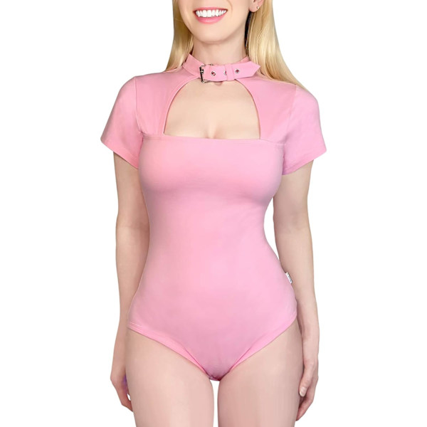tleforbig Bomullsknapp i grenen Romper Onesie Pyjamas Body - Krage Ny Rosa 4X-Large
