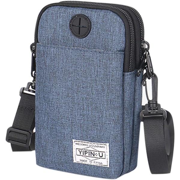 YC 3-lagers vattentät mobiltelefonväska crossbody-väska Oxford-tyg bältesväska plånbok för män kvinnor, gråblå, en storlek gråblå