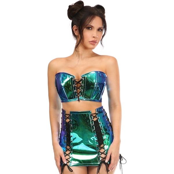 sy corsets Womens Lavish 2 Pc Blå/Teal Holo Liten