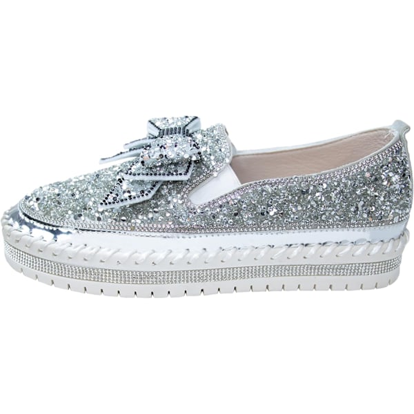 Dam Platform Rhinestones Glitter Sneaker Söta Rosett Slip On Komfort Sneaker Platta Loafer Casual Skor