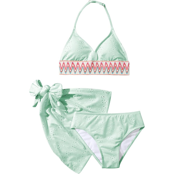 dusa Flickors 3-delade Halter Bikini Set Baddräkt med Överdragskjol Mintgrön 9 år