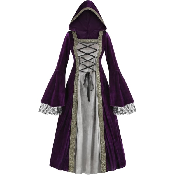 orful House Plus Size medeltida klänning, renässansprinsessdräkt för kvinnor Lila/grå 3X-stor