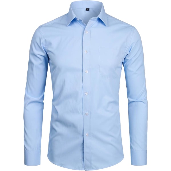 OYAA Långärmad herrskjorta Solid Slim Fit Casual Business Formella Button Up-skjortor med ficka Blå X-Large