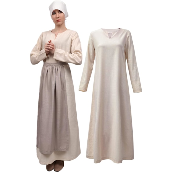 INE Medeltida linneunderklänning för kvinnor med slitsad halsringning och långa ärmar, underkläder, cosplaydräkt, XX-Large