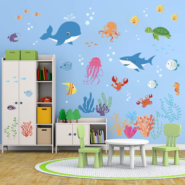 dalmile Under The Sea Dolphin Fish Väggdekaler Barnrum Väggdekor Vinyl Skala och klistra väggdekaler för babybarnrum Sovrum Lekrum