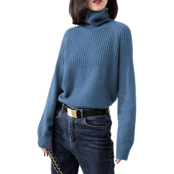aters Dam Lösa Tröjor Merinoull Stickad Split Tjock Hög Hals Pullover Långärmad Vintertoppar