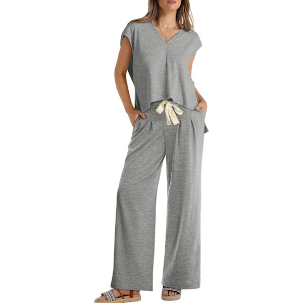 EFAN Lounge Sets för kvinnor Tvådelad outfit Huvtröja och vida byxor Träningsset Sweatsuit 07-grå X-Large