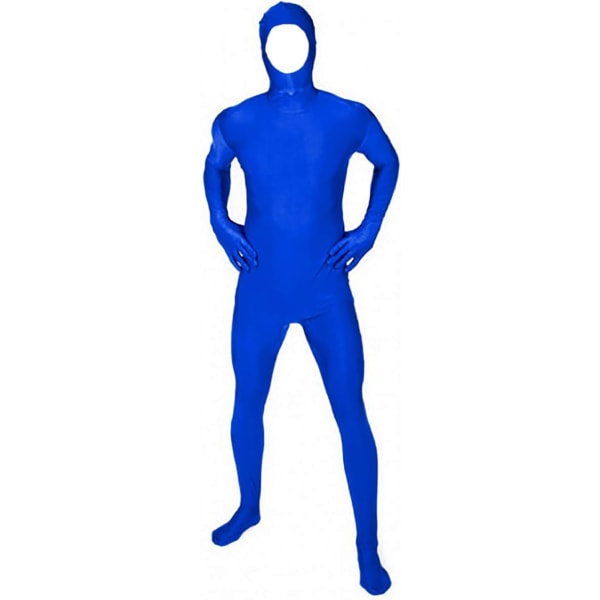 ler Spandex för män och kvinnor med öppet ansikte Helkropps Zentai Costume Bodysuit Blå Liten