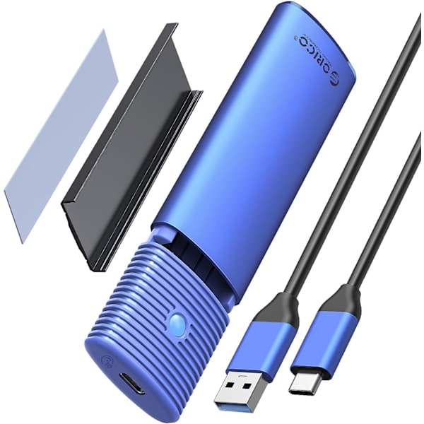 M.2 NVMe & SATA SSD-höljesadapter verktygsfri, USB C 3.2 Gen 2 10 Gbps NVME, 5 Gbps NGFF SATA PCIe M-Key(B+M Key) 2230/2242/2260/2280, Aluminium Externt M2-läsare Stödjer UASP Trim- PWDM2 Blå-C till A