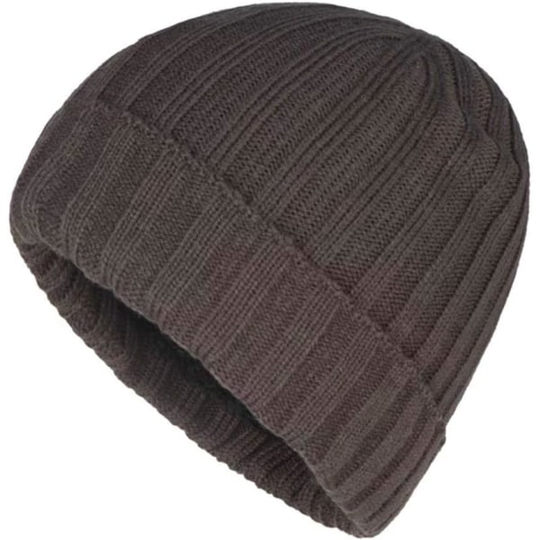 fashi Vinter Varma Ribbstickade Manschett Mössa Hätta Mjuk Fleece Fodrad Skalle Mössa Brun