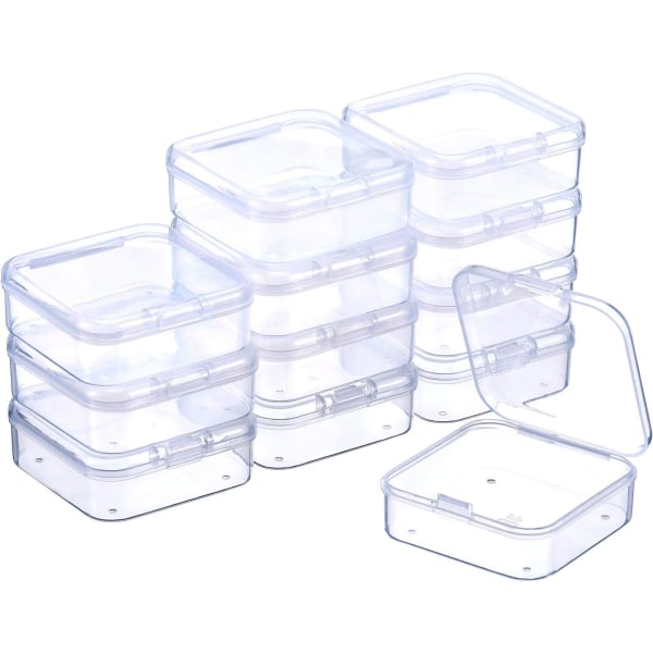 INIOR 12-pack liten rektangel genomskinlig plastbehållare Box med gångjärnslock Case (2,75 x 7 cm x 1,7 cm) 2,12 x 2,12 x 0,79 tum