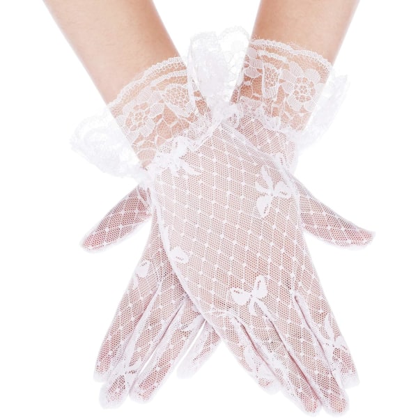 INIOR Lady Lace Floral Gloves Eleganta korta spetshandskar Sommarhandskar för bröllop Halloween Cosplay Party Vit 6