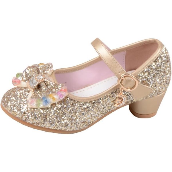 LBOX Barnflickor Mary Jane Bröllopsfest Skor Glitter Brudtärna Låga Klackar Prinsessklänning Skor Guld 10.5 US Little Kid