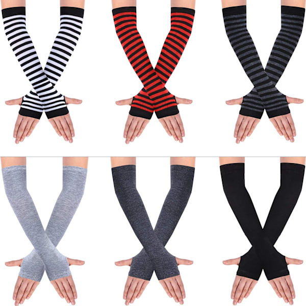 INIOR 6 par stickade armvärmare tumhål stretchiga handskar dam långa fingerlösa handskar