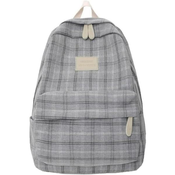 ht Academia Ryggsäck Estetisk Rutig Preppy Laptop Ryggsäck Rutig Ryggsäck för College Resor Arbete Ljusgrå One Size