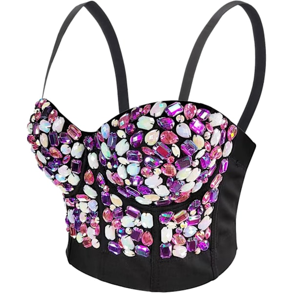 en's handgjorda strass diamant push up bustier crop top punk korsett bh väst #1 flerfärgad B X-Small