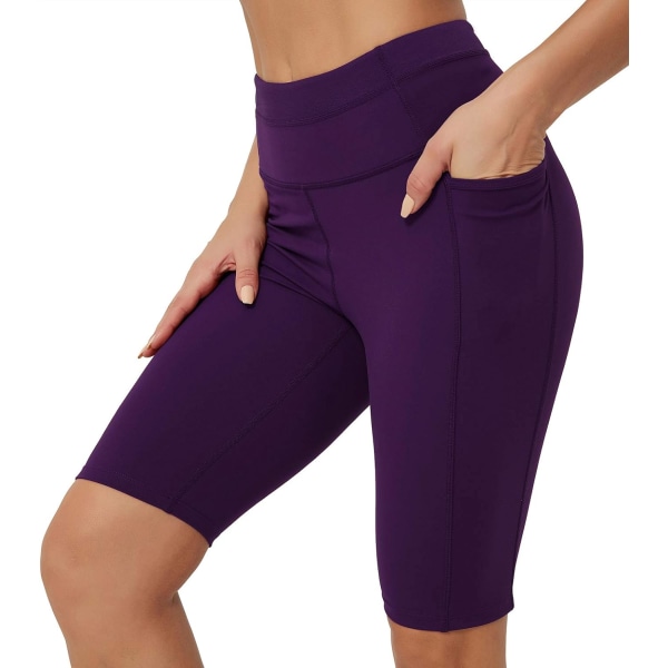 es Dam Shorts 10\" Workout Yoga Shorts med fickor Hög midja Athletic Shorts Running Biker Shorts（007） Iron Blue Purple X-Large