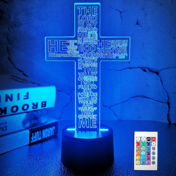 LOSUN Herren Jesus kors 3D Nattljus Kristen Välsignade Jungfru Maria Illusion Lampdekoration för påskdagen Juldagen - 16 färger Ändrar intelligens