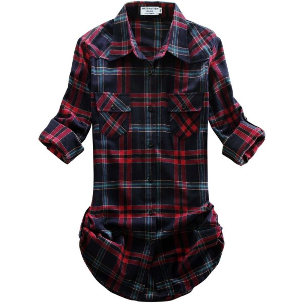 ch Långärmad flanell-rutig skjorta för kvinnor 2021 Checks#15 Large