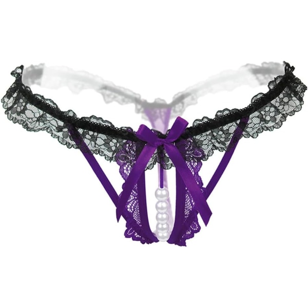 ens Silk Satin transparent G-String Trosa Sexig Spets T-Back Underkläder Lila One Size