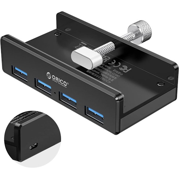 USB 3.0 Hub Clamp Adapter, Aluminium 4-Port USB Splitter med Extra Power Supply Port och 4.92 FT USB Data Cable, Ultra-Portable USB Expander för 2021
