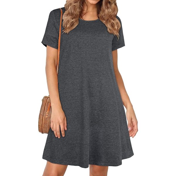at Dam Sommarklänningar Strand Casual T-shirt Plus Size Blommig Kortärmad Lös Flytande Sommarklänningar 0 Mörkgrå XX-Large
