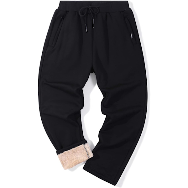 MEA Fleece Joggers Byxor för Män Vinter Aktiv Löpning Sherpa Fodrade Sweatpants 02 Svart Medium