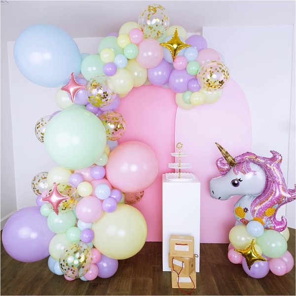 Smmer and Confetti Premium 16-fots DIY Pastell Unicorn Balloon Garland and Arch Kit, med Giant Unicorn, Stars, Confetti. Unicorn födelsedagsdekoration