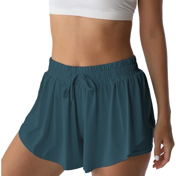 Atletiska shorts för kvinnor löpning tennis fjärilsshorts flickor 2-i-1 dubbellager snabbtorkande bekväma shorts djupgrön medium